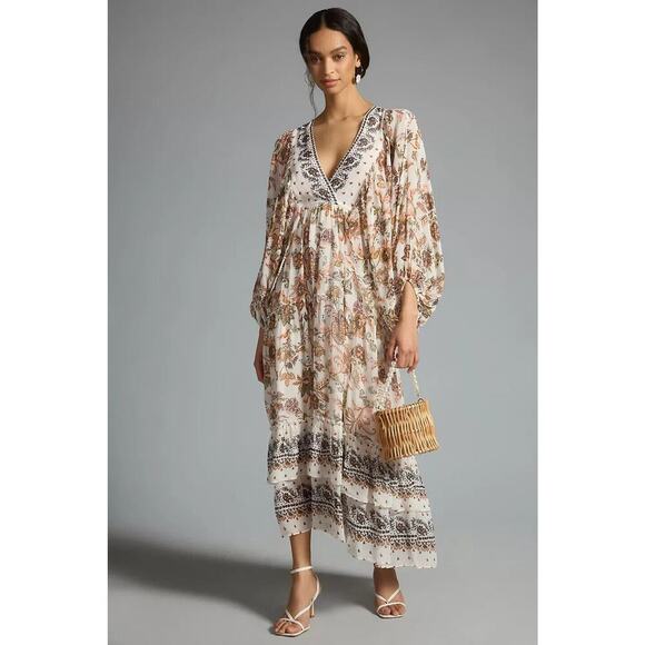 NWD By Anthropologie V-Neck Long-Sleeve Maxi Dress Size XXS Neutral #MA412 - Picture 1 of 13